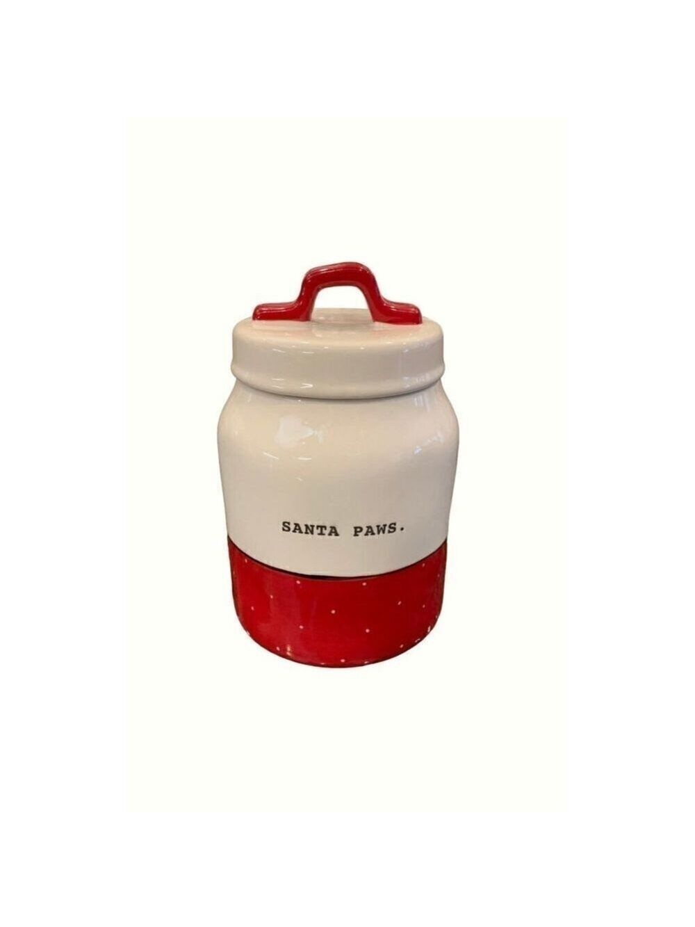 Rae Dunn Santa Paws Baby Canister Polka Dots Red White Small Typewriter Font